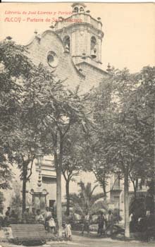El parterre i la parròquia de Sant Maure i Sant Francesc.Fototeca Municipal d'Alcoi